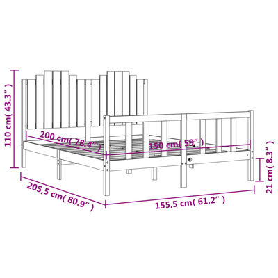 vidaXL Bed Frame without Mattress Black King Size Solid Wood Pine