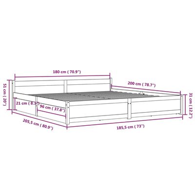 vidaXL Bed Frame with Drawers Black 180x200 cm Super King Size