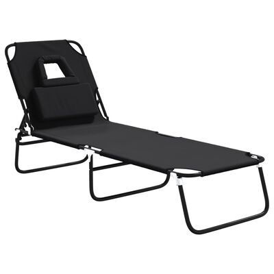 vidaXL Folding Sun Lounger Black Oxford Fabric&Powder-coated Steel