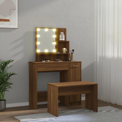 vidaXL Dressing Table Set with LED Brown Oak Engineered Wood