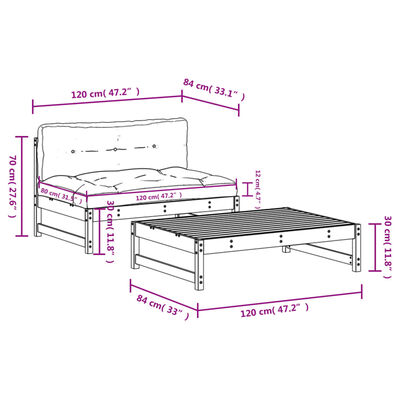 vidaXL 2 Piece Garden Lounge Set with Cushions Solid Wood Douglas