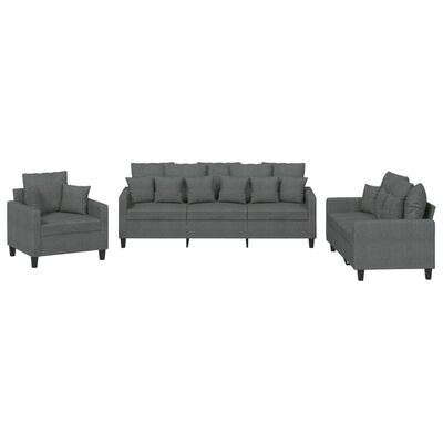 vidaXL 3 Piece Sofa Set with Pillows Dark Grey Fabric