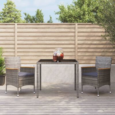 vidaXL 3 Piece Garden Dining Set with Cushions Grey Poly Rattan