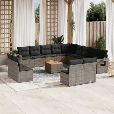 vidaXL 14 Piece Garden Sofa Set with Cushions Grey Poly Rattan