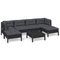 vidaXL 7 Piece Garden Lounge Set with Cushions Black Pinewood