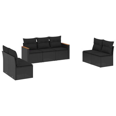 vidaXL 7 Piece Garden Sofa Set with Cushions Black Poly Rattan