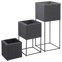 vidaXL Garden Raised Beds 3 pcs Poly Rattan Black