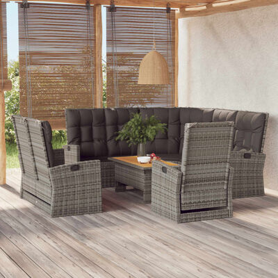 vidaXL 4 Piece Garden Lounge Set with Cushions Grey Poly Rattan