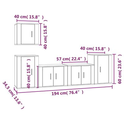 vidaXL 5 Piece TV Cabinet Set Black Engineered Wood