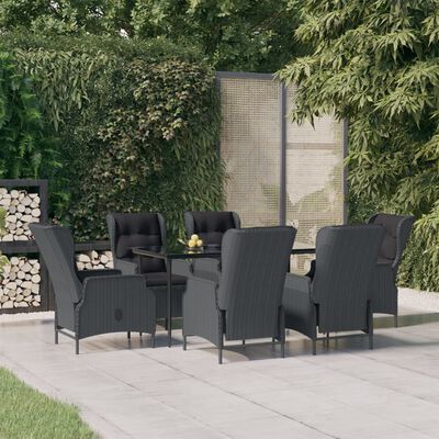 vidaXL 7 Piece Garden Dining Set Dark Grey Poly Rattan