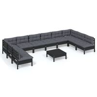 vidaXL 11 Piece Garden Lounge Set with Cushions Black Solid Pinewood