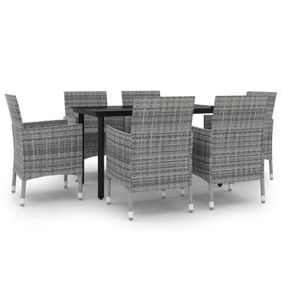 vidaXL 7 Piece Garden Dining Set Poly Rattan and Glass