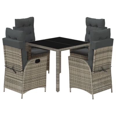 vidaXL 5 Piece Garden Dining Set with Cushions Grey Poly Rattan