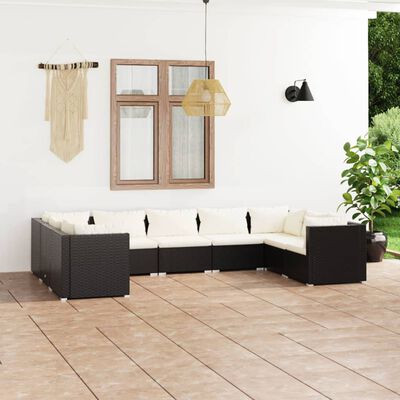 vidaXL 9 Piece Garden Lounge Set with Cushions Poly Rattan Black