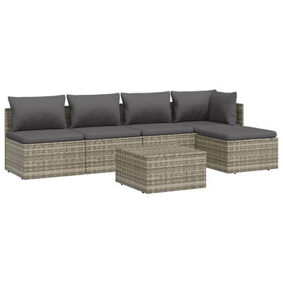 vidaXL 6 Piece Garden Lounge Set with Cushions Grey Poly Rattan