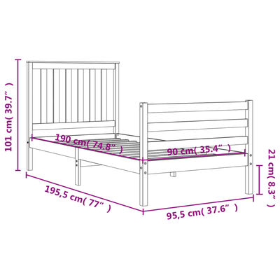 vidaXL Bed Frame without Mattress Single Solid Wood