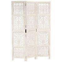 vidaXL Hand carved 3-Panel Room Divider White 120x165 cm Solid Mango Wood