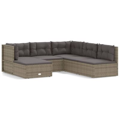 vidaXL 6 Piece Garden Lounge Set with Cushions Grey Poly Rattan