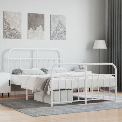 vidaXL Metal Bed Frame without Mattress with Footboard White 150x200 cm King Size