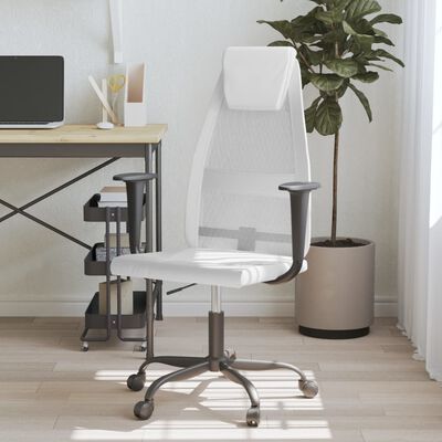 vidaXL Office Chair White Mesh Fabric and Faux Leather