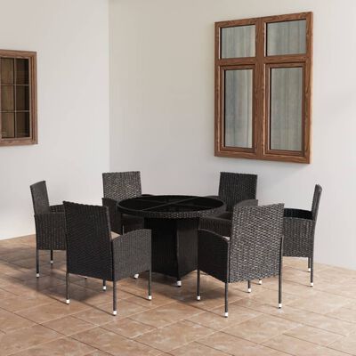 vidaXL 7 Piece Garden Dining Set Poly Rattan Black