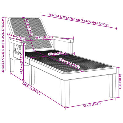 vidaXL 4-Way Height Adjustable Sun Lounger 155.5x57x28 cm Polypropylene