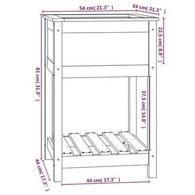 vidaXL Planter with Shelf Grey 54x54x81 cm Solid Wood Pine