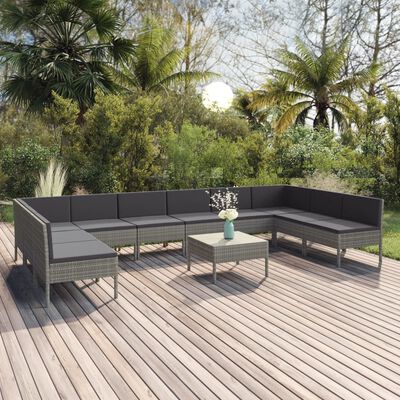 vidaXL 11 Piece Garden Lounge Set with Cushions Poly Rattan Grey