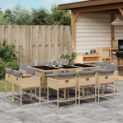 vidaXL 11 Piece Garden Dining Set with Cushions Mix Beige Poly Rattan