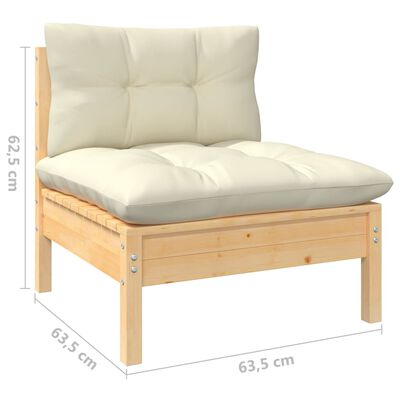 vidaXL 5 Piece Garden Lounge Set with Cream Cushions Solid Pinewood