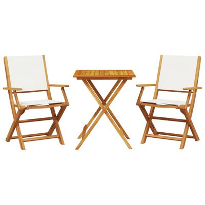 vidaXL 3 Piece Bistro Set Cream White Fabric and Solid Wood