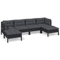 vidaXL 6 Piece Garden Lounge Set with Cushions Black Pinewood