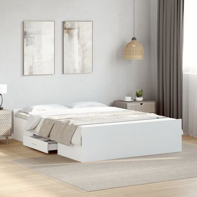 vidaXL Bed Frame with Drawers without Mattress White 135x190 cm Double