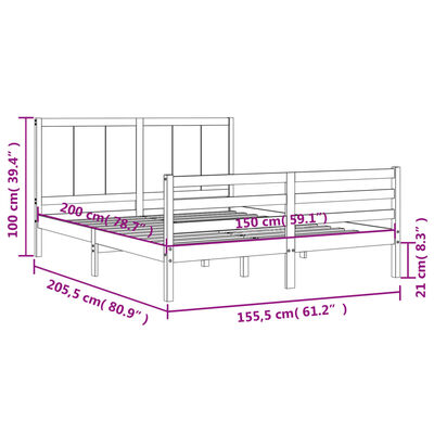 vidaXL Bed Frame without Mattress White King Size Solid Wood