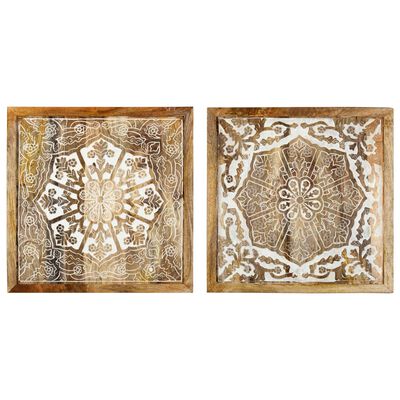 vidaXL Hand-Carved Wall Panels 2 pcs Solid Mango Wood 60x60x2.5 cm