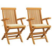 vidaXL Garden Chairs with Cream Cushions 2 pcs Solid Teak Wood