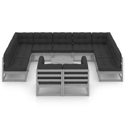 vidaXL 12 Piece Garden Lounge Set with Cushions Grey Solid Pinewood