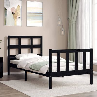 vidaXL Bed Frame without Mattress Black Single Solid Wood Pine