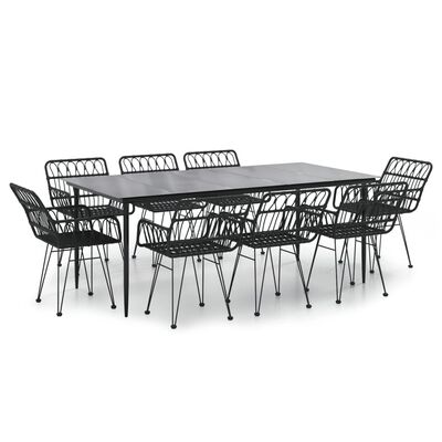 vidaXL 9 Piece Garden Dining Set Black Poly Rattan