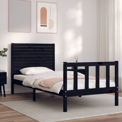 vidaXL Bed Frame without Mattress Black Single Solid Wood Pine