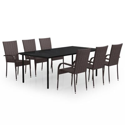 vidaXL 7 Piece Garden Dining Set Brown and Black