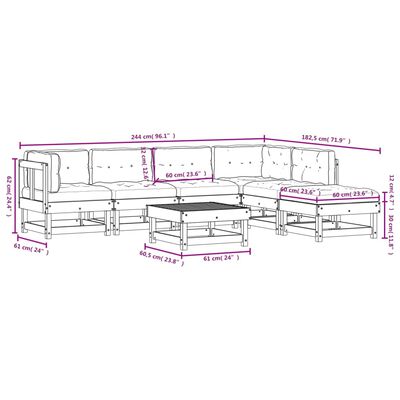 vidaXL 7 Piece Garden Lounge Set with Cushions White Solid Wood