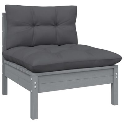 vidaXL 7 Piece Garden Lounge Set with Cushions Grey Pinewood