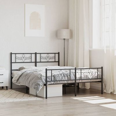 vidaXL Metal Bed Frame without Mattress with Footboard Black 150x200 cm King Size