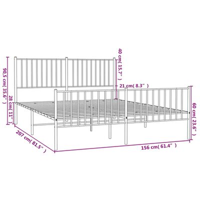 vidaXL Metal Bed Frame with Headboard and Footboard White 150x200 cm King Size