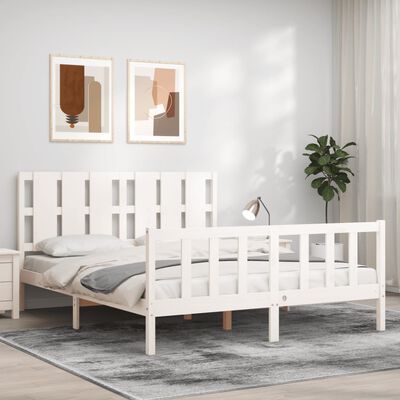 vidaXL Bed Frame without Mattress White King Size Solid Wood Pine