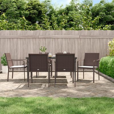 vidaXL 7 Piece Garden Dining Set with Cushions Poly Rattan and Steel