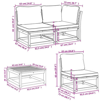 vidaXL 5 Piece Garden Lounge Set with Cushions Solid Wood Acacia