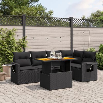 vidaXL 6 Piece Garden Sofa Set with Cushions Black Poly Rattan