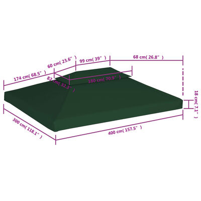 vidaXL Gazebo Cover Canopy Replacement 310 g / m² Green 3 x 4 m